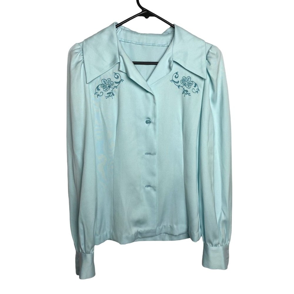 Vintage Women's Hand Made Shirt Jacket Long Sleeve Seafoam Green Size 4-6
